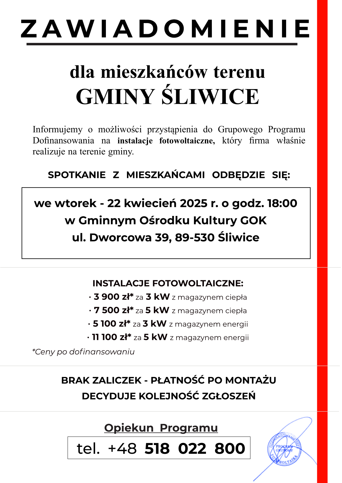 Zawiadomienie dla mieszkańców gminy Śliwice