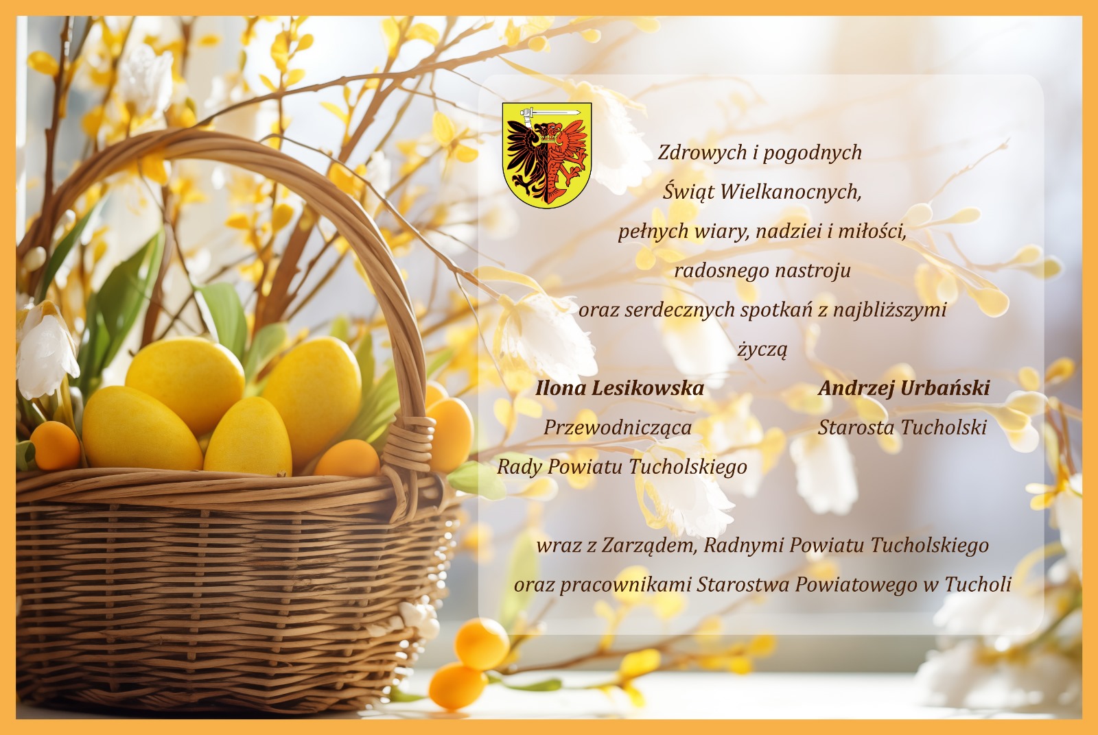 Życzenia wielkanocne od Starosty Tucholskiego i Przewodniczącej Rady Powiatu