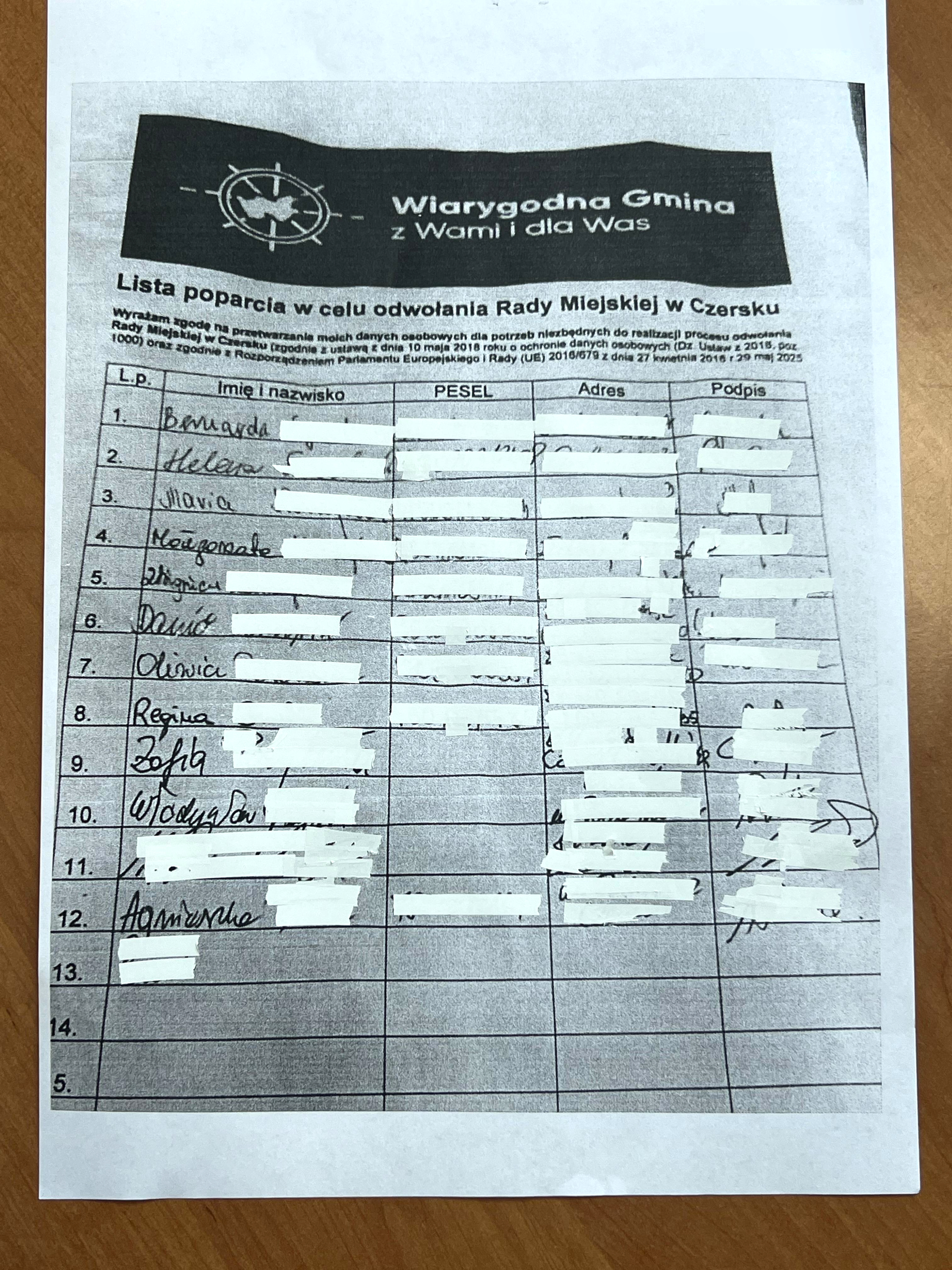 Tak w Czersku zbierają podpisy pod referendum. Co z ochroną danych osobowych?