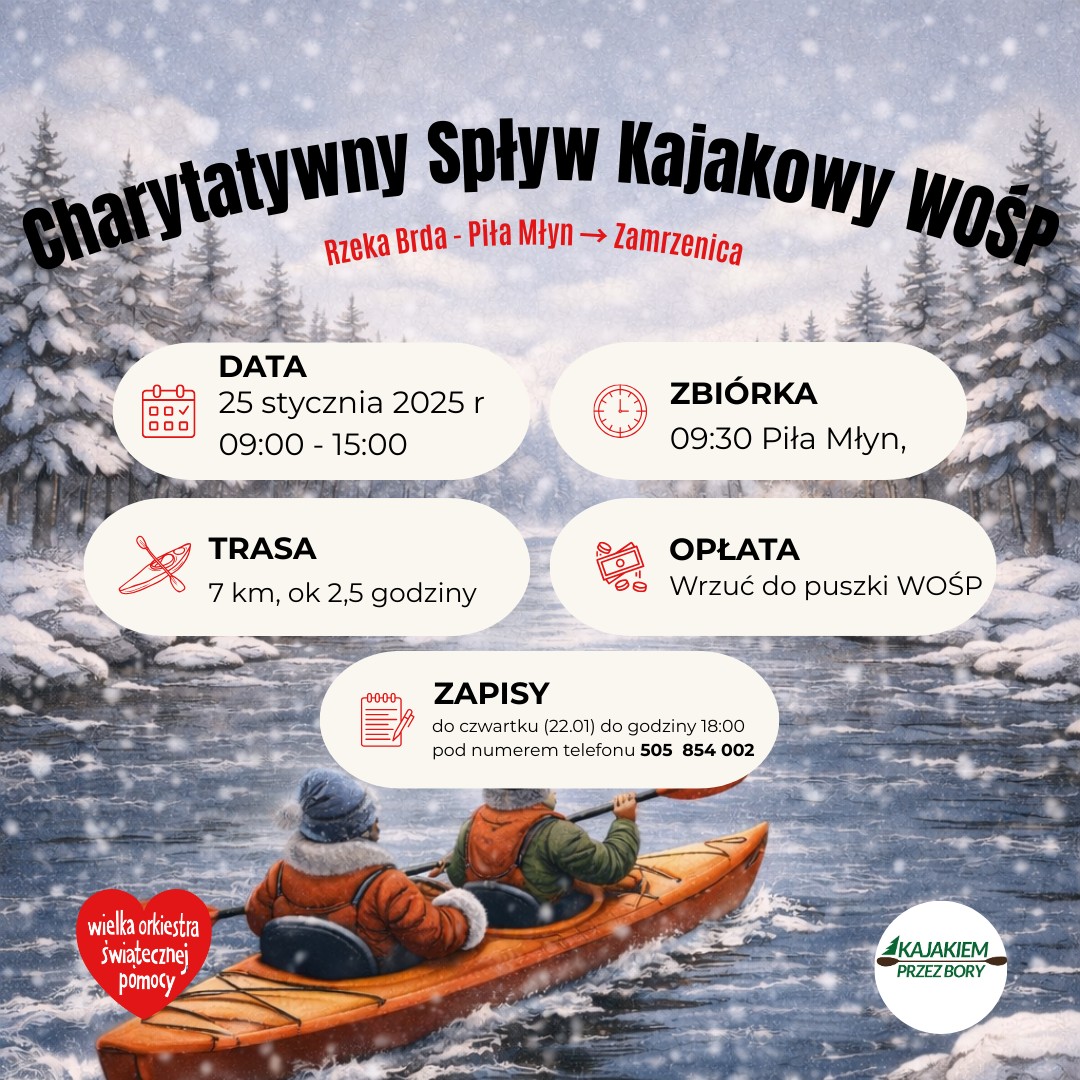 Charytatywny spływ kajakowy WOŚP w Borach Tucholskich