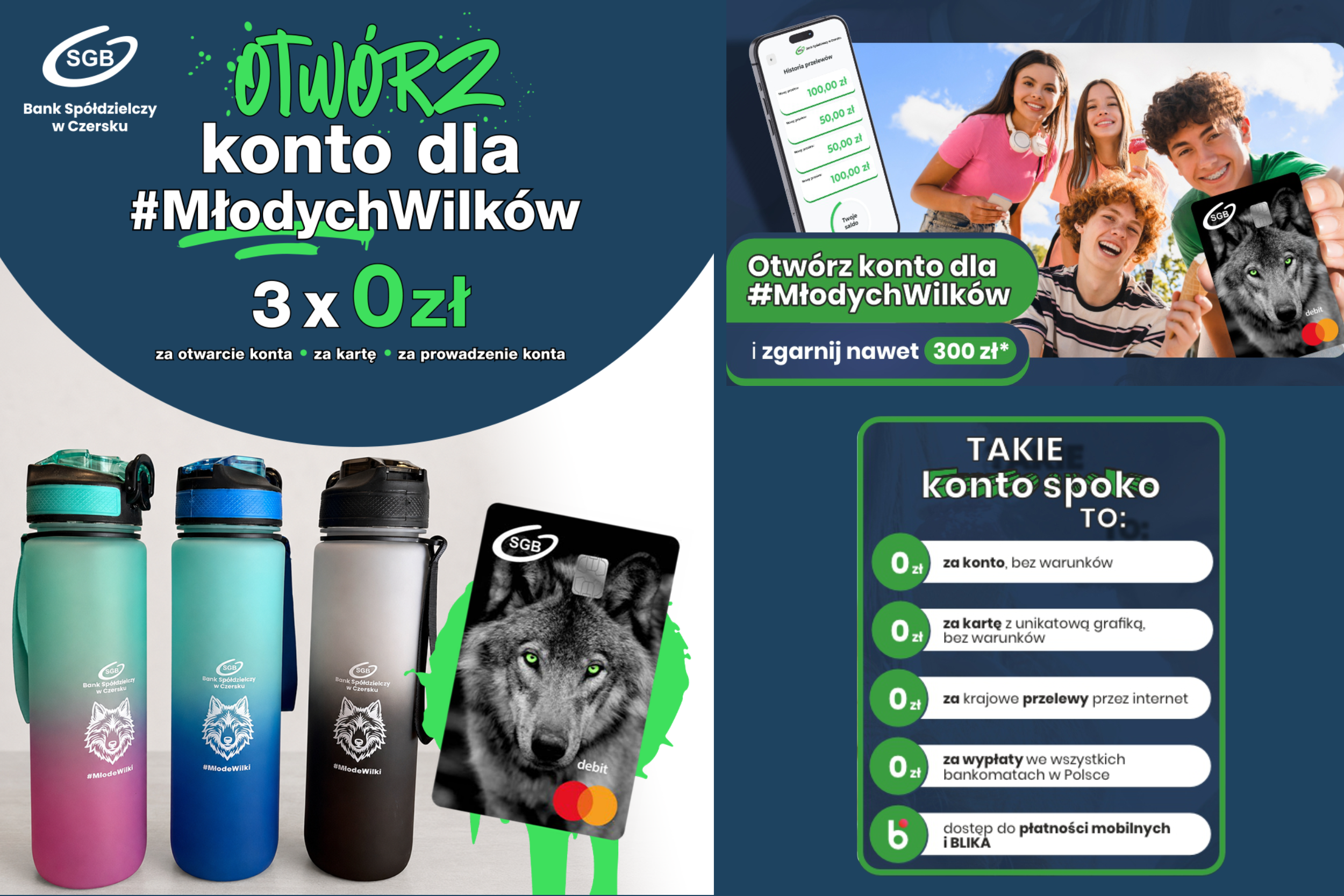 Otwórz konto dla Młodych Wilków w Banku Spółdzielczym w Czersku. Zyskaj 300 zł