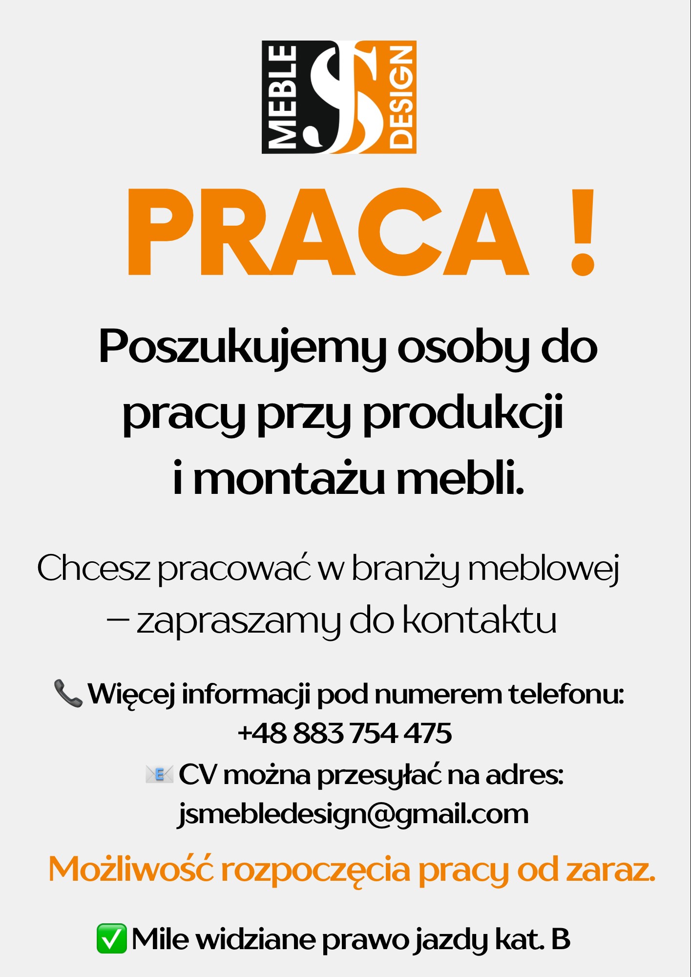 Szukasz pracy? Sprawdź tę ofertę. Produkcja i montaż mebli