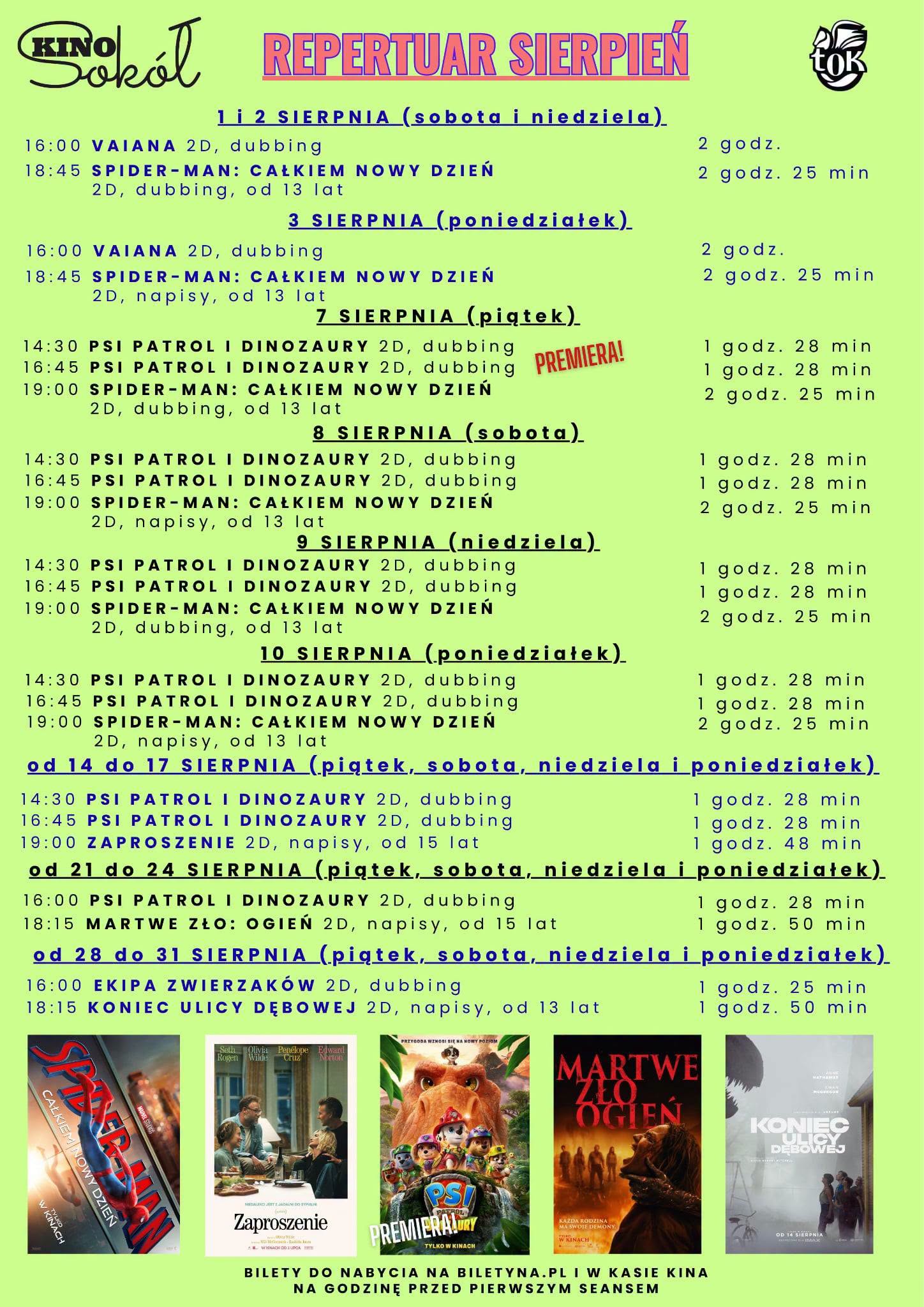 Kino Sokół w Tucholi (REPERTUAR NA SIERPIEŃ)