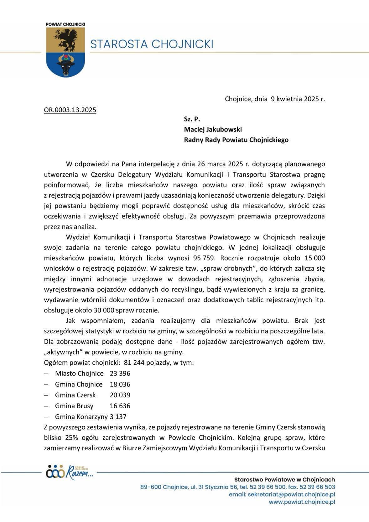 Odpowiedź starosty chojnickiego. 