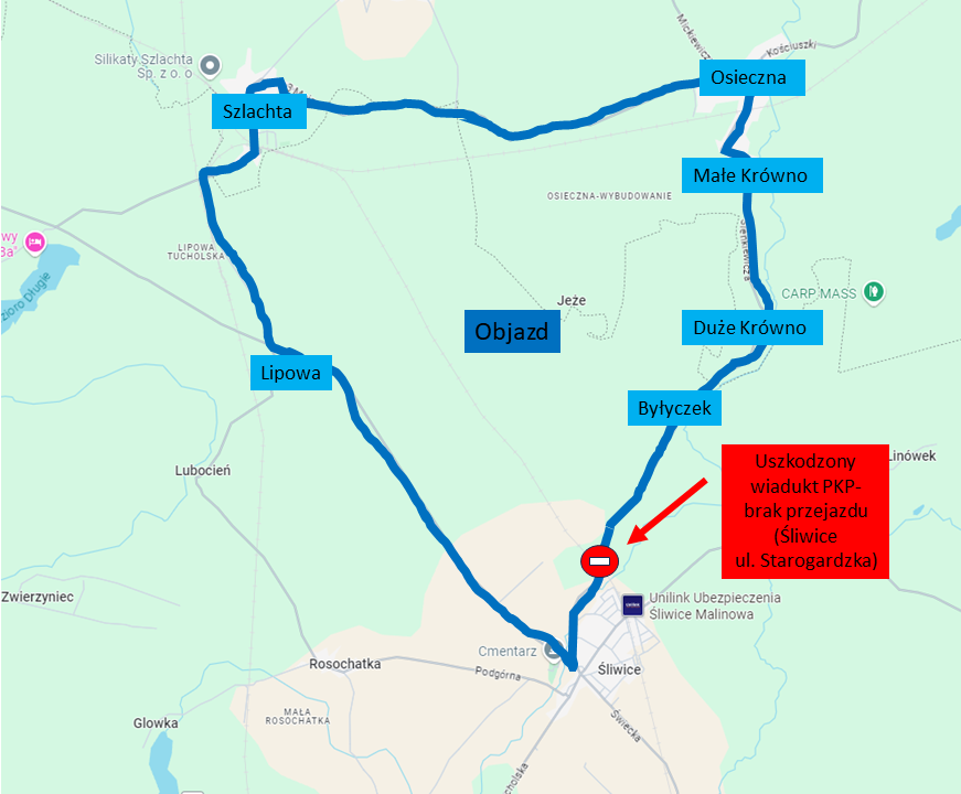 Objazd Śliwie Starogardzka