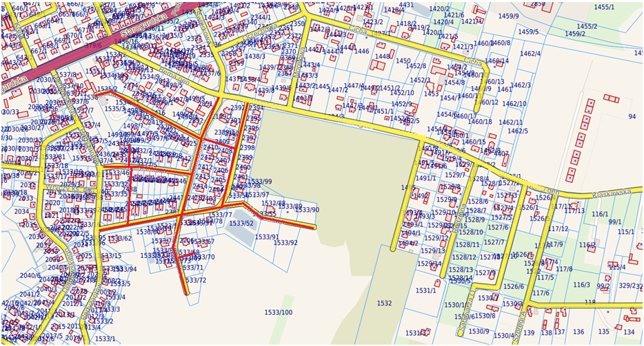 Projekt przebudowy części ul. Świerkowej, ul. Kasztanowej, ul. Leszczynowej, ul. Wiśniowej i ul. Czereśniowej - dł. ok. 1,5 km.