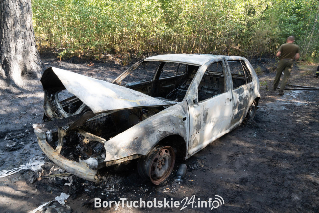 Pożar auta w lesie