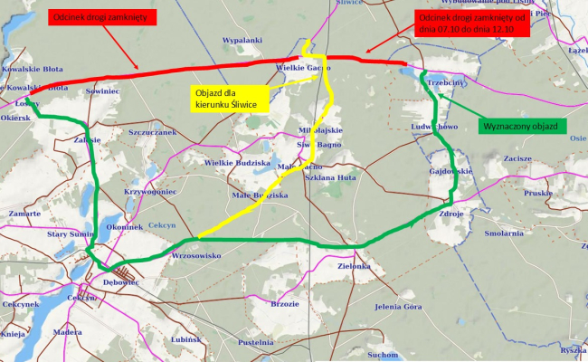 Trwają prace na drodze Tuchola - Tleń. Sprawdź mapę objazdów