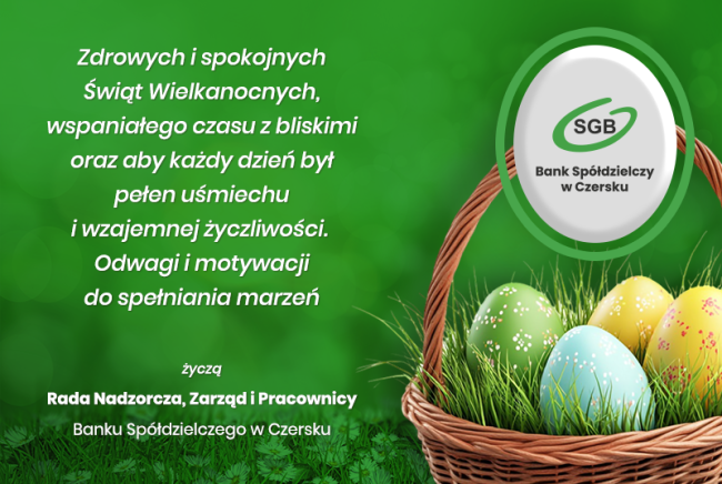 Życzenia wielkanocne od Banku Spółdzielczego w Czersku