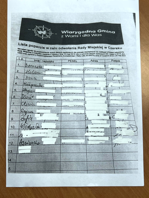 Tak w Czersku zbierają podpisy pod referendum. Co z ochroną danych osobowych?