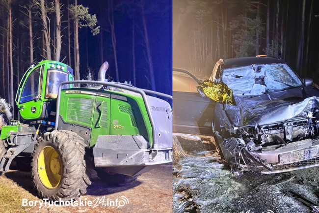 Kierowca harwestera zgłosił się na komendę. Sprawa trafi do sądu 