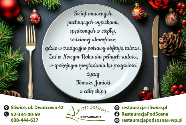 Życzenia świąteczne od restauracji Pod Sosną