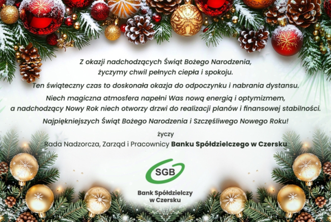 Życzenia świąteczne od Banku Spółdzielczego w Czersku