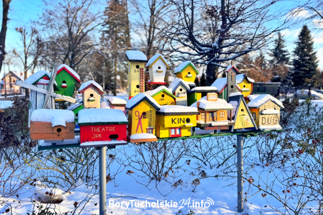 Drewniane budki w Czersku - zimowe schronienie dla ptaków