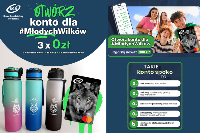 Otwórz konto dla Młodych Wilków w Banku Spółdzielczym w Czersku. Zyskaj 300 zł