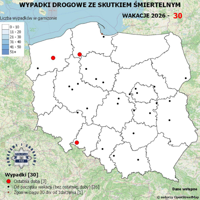 Policyjna mapa śmiertelnych wypadków drogowych ponownie ostrzega. Każdy punkt to ludzka tragedia