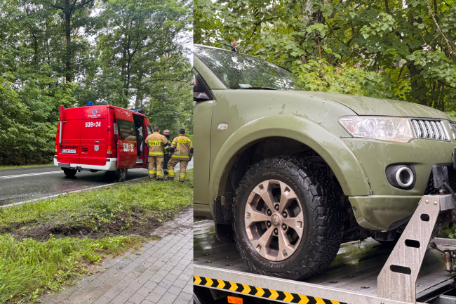 Zdarzenie na trasie Osie-Tleń. Kierowca wypadł z drogi (FOTO, WIDEO)