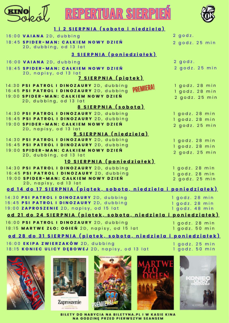Kino Sokół w Tucholi (REPERTUAR NA SIERPIEŃ)